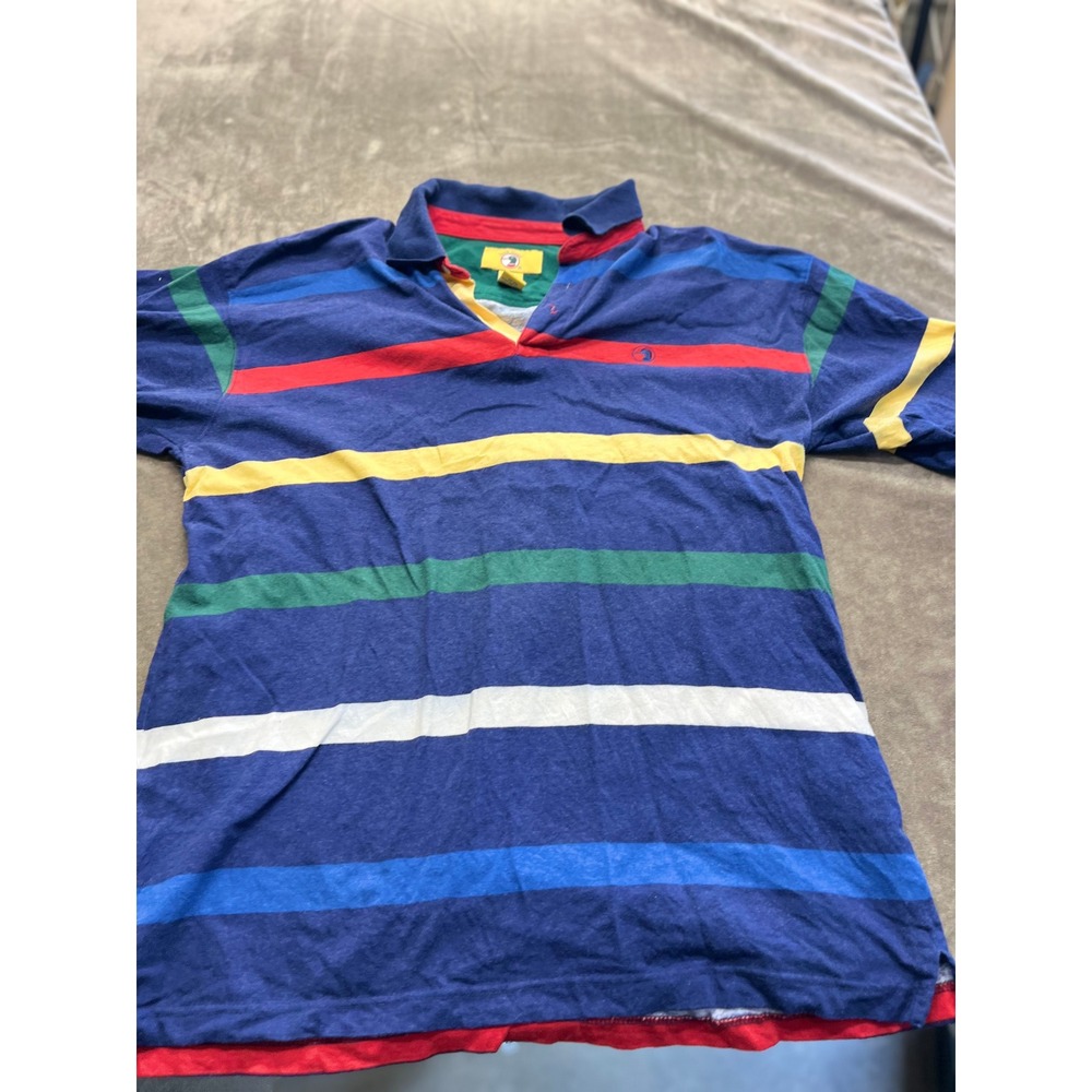 Duck Head Mens Large Multi Color Striped Short Sleeve Polo Shirt 100% Cotton 90s